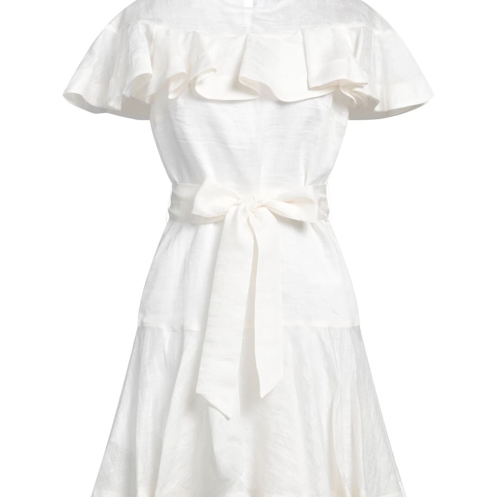 Sandro Ruffled belted linen-blend gauze mini dress